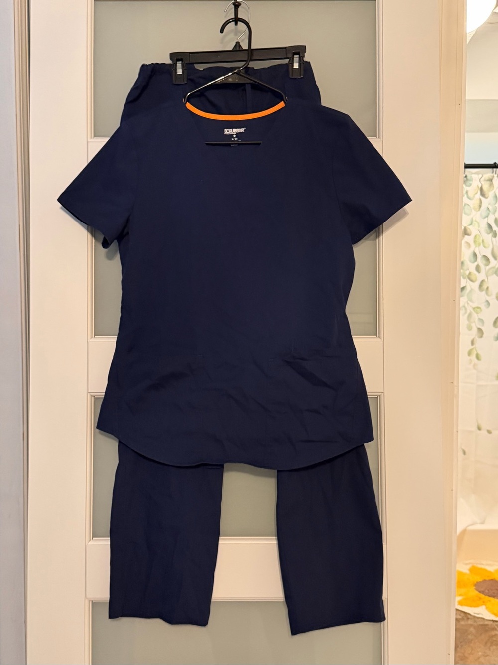 Scrubstar Navy Blue Scrub Top with Orange Trim